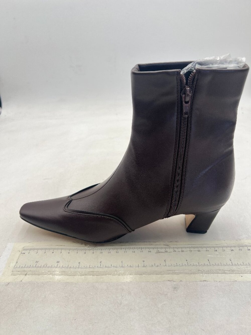Brown Women Kitten Heel Ankle Boots Cap Square Toe Side Zipper Booties Shoes